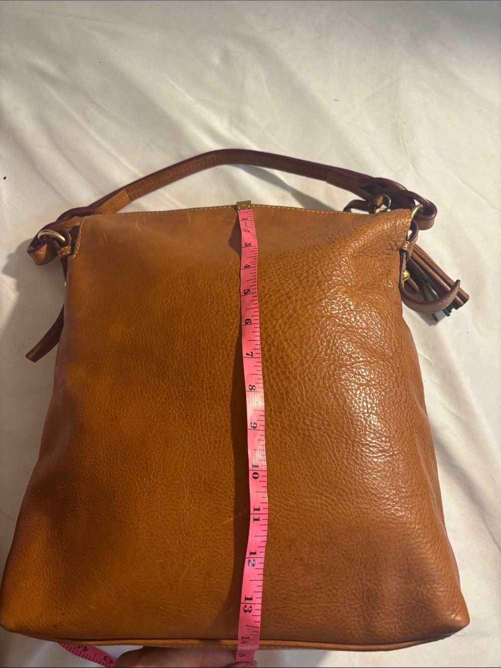Dooney & Boutke Genuine Leather Tan Hobo Shoulder Bag Tassel western Classic - Picture 3 of 10